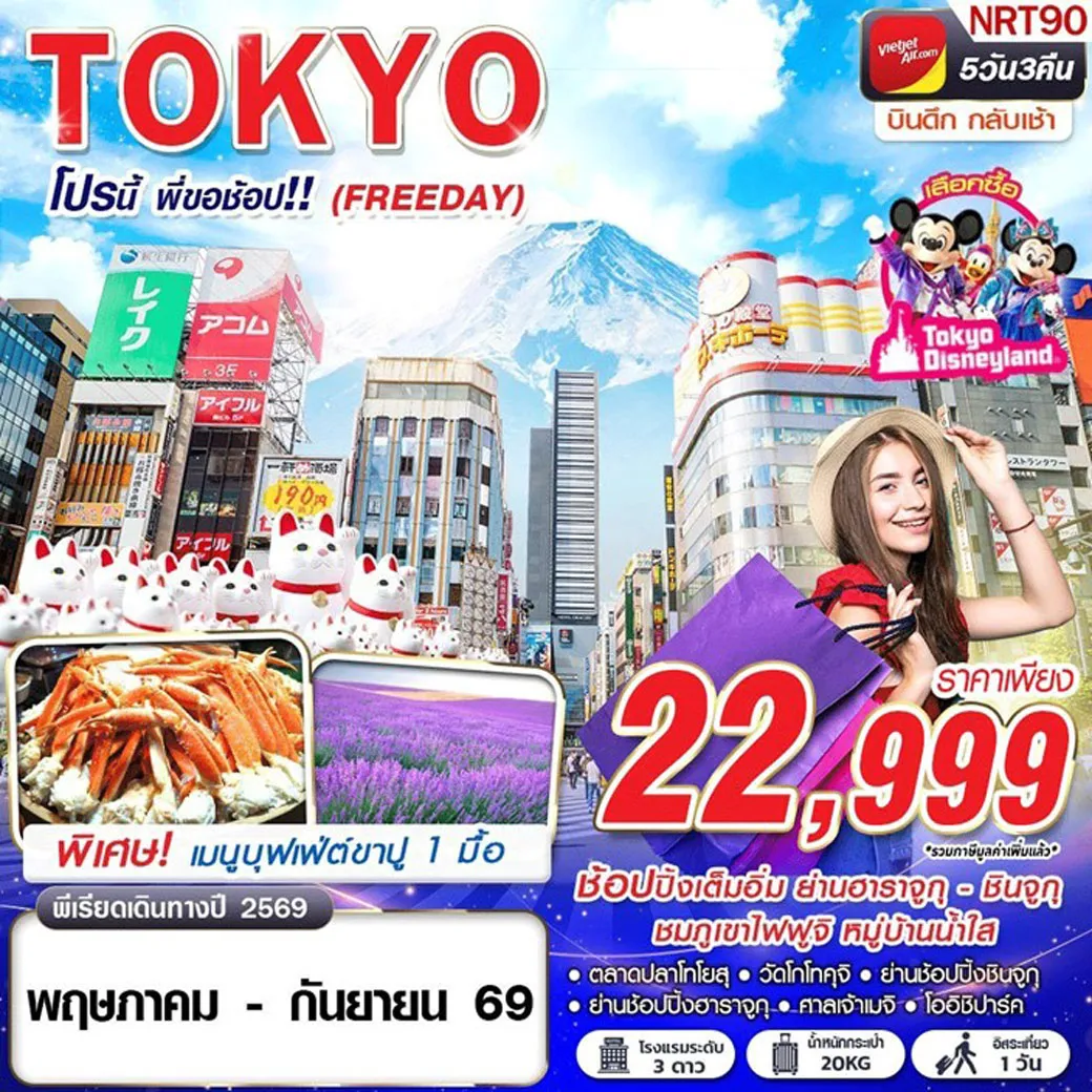 ทัวร์ญี่ปุ่น TOKYO โปรนี้ พี่ขอช้อป!! (FREEDAY) 5วัน 3คืน (VZ)