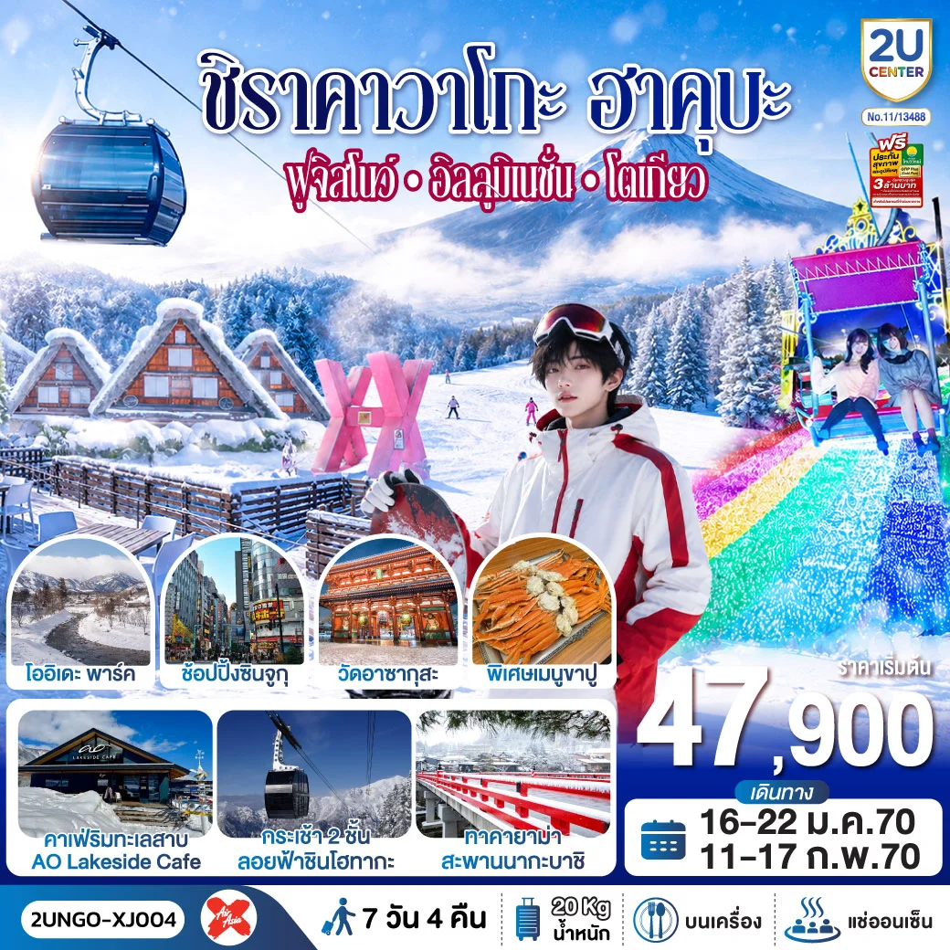 ทัวร์ญี่ปุ่น ชิราคาวาโกะ ฮาคุบะ ฟูจิสโนว์ อิลลูมิเนชั่น โตเกียว 7วัน 4คืน (XJ)